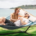 thumbnail image 2 of SUNCREAT Quick Dry Double Hammock with Stand, 2 Person Outdoor Hammock with Stand for Poolside, Garden, Backyard, Green White, 2 of 7