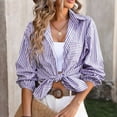 thumbnail image 3 of AherBiu Women's Striped Button Down Shirts Casual Long Sleeve Lapel V Neck Tops with Pockets Women Blouse, 3 of 3