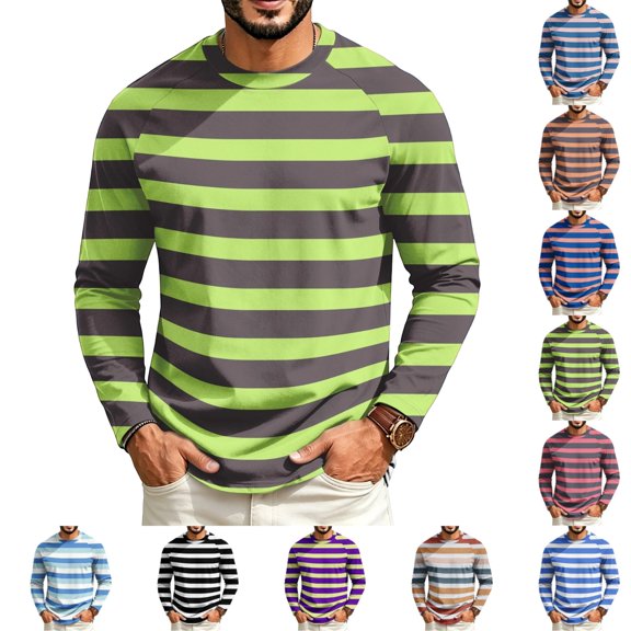 GrmtClth Mens Shirts Classic Retro Horizontal Stripe Raglan Long Sleeve Crewneck Comfort All Day Casual Pullover Shirts Green S
