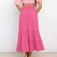 thumbnail image 4 of Womens Skirt Summer Solid Color Pleated Elastic Waist Casual Skirt Hot Pink L, 4 of 6