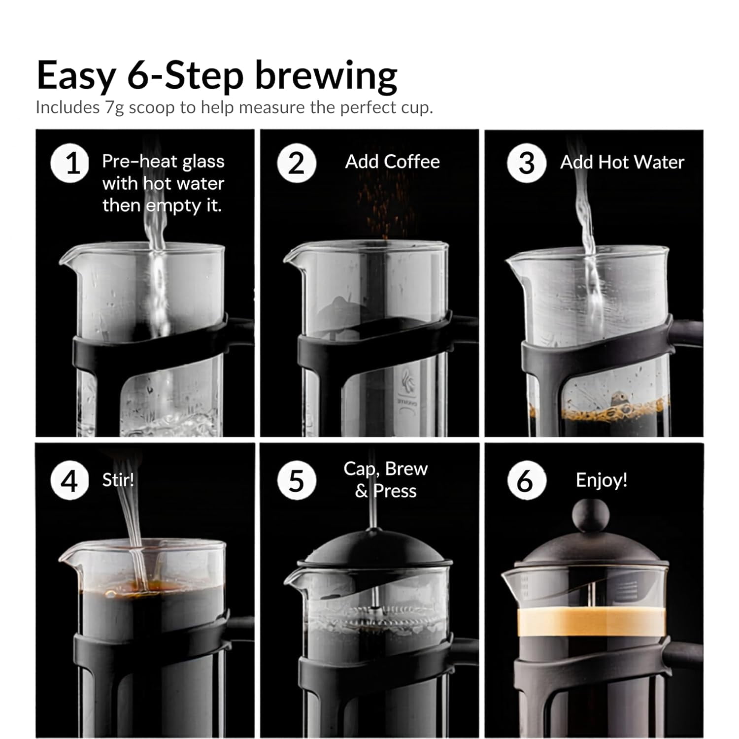OVENTE French Press Coffee Maker 12 Ounce with Heat Resistant Borosilicate Glass & Stainless Steel 4-Level Filtration System, Portable Cold Brew Coffee Maker for Travel, Camping or Gift, Black FPT12B