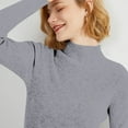 thumbnail image 4 of Women's 100% Merino Wool 2024 Fall Winter First-Line Ready to Wear Long Sleeve Seamless Knit Mock Neck Sweater Gray XL, 4 of 9