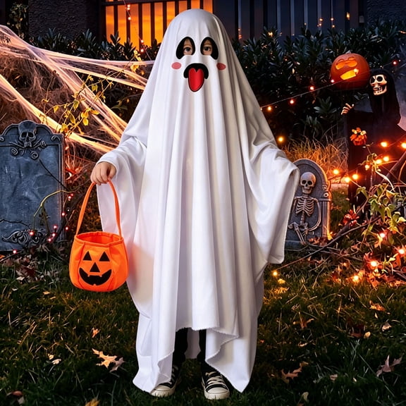 Sahpxhe Halloween Ghost Costume, Adult Horror Cloak Cape Scary Robe for Halloween Party Role Play Indoor Gathering Decor White
