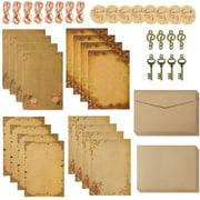48 Pcs Vintage Stationary Paper and Envelopes Set, 16 Sheets Antique Letter Writing Paper, 8 Kraft Envelopes, 8 Hemp