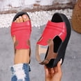thumbnail image 2 of Rokment Wedges Gladiator Sandals for Women Beach Vintage Casual Color Block Leather Peep Toe Ankle Strap Platform Chunky Heeled Slingback Dress Summer Shoes Comfortable Walking Red Size 6, 2 of 2