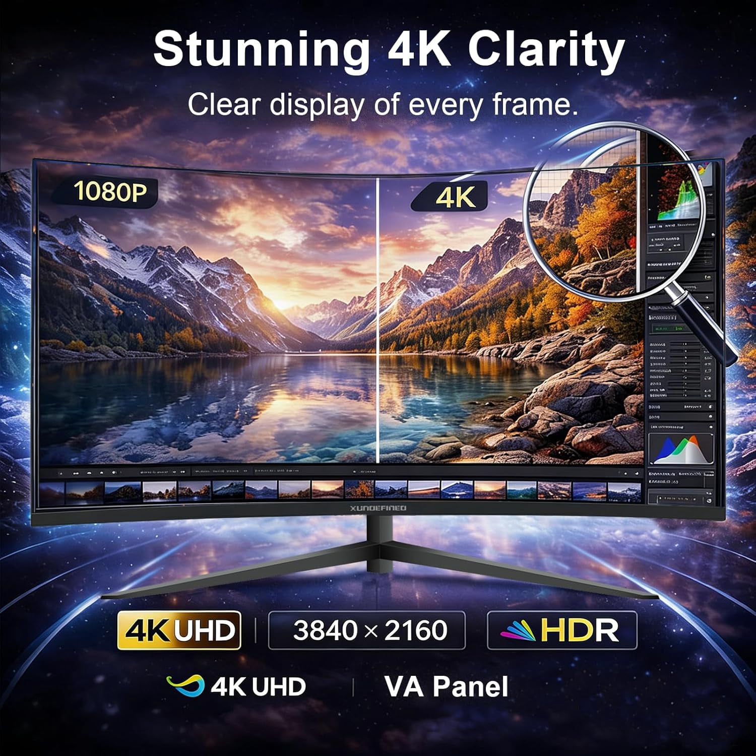 32 Inch Monitor Curved 4K UHD(3840x2160P) 60Hz,1500R VA Panel,Computer PC Monitor,Gaming 4K Freesync,sRGB HDR10 DP+HDMI,VESA