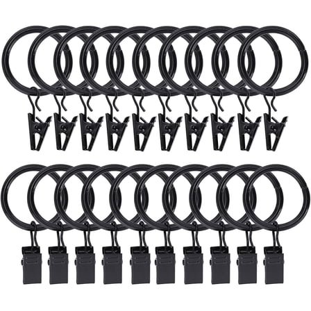 LQQBOX 20 Pcs Curtain Rings with Clips, Drapery Clips for Curtain, Drapery Rings with Clips for Hanging Drapery Drapes Bows, 1.26inch Interior Diameter, Vintage Black