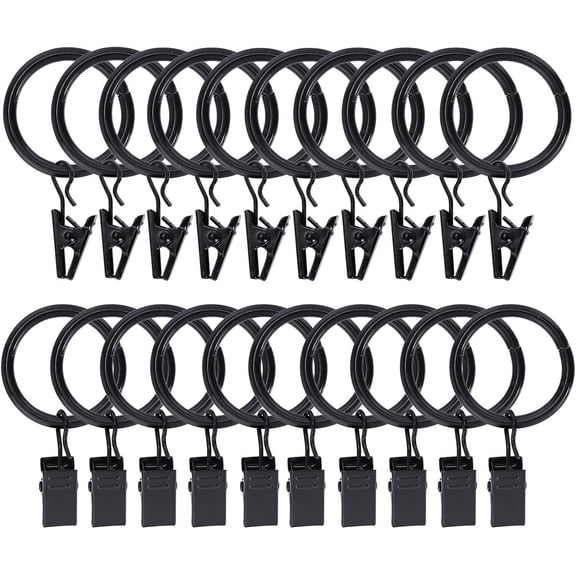 LQQBOX 20 Pcs Curtain Rings with Clips, Drapery Clips for Curtain, Drapery Rings with Clips for Hanging Drapery Drapes Bows, 1.26inch Interior Diameter, Vintage Black