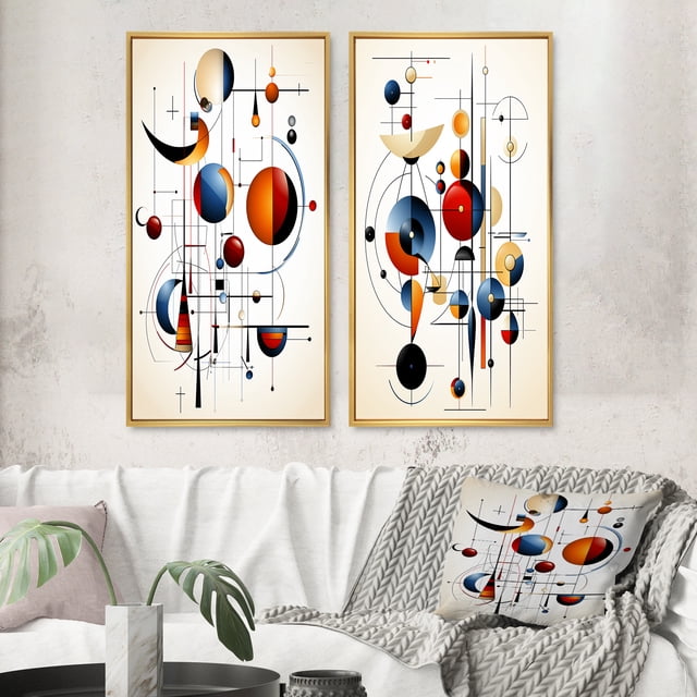 Designart "Mysterious Codes Minimalist Enigma III" Modern Geometric Framed Wall Art Set Of 2 - Modern White Frame Gallery Set For Office Decor