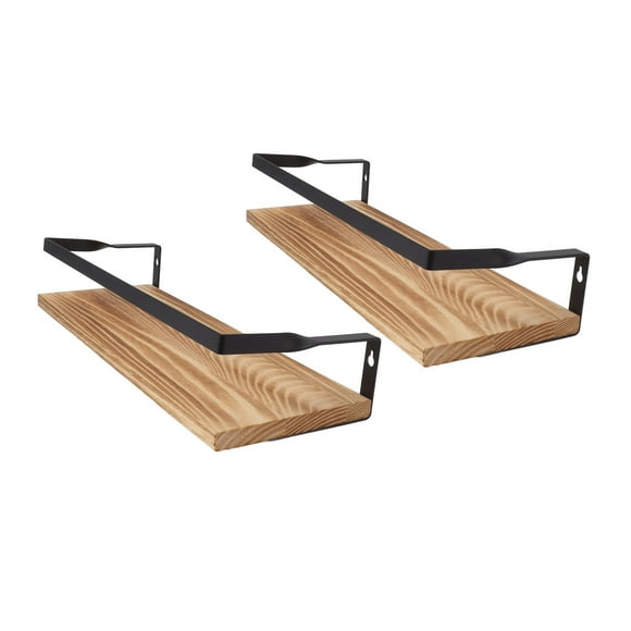 2 Pcs Floating Shelf Wall Mounted Storage Rack Simple Style Floating Storage Shelves Light Brown