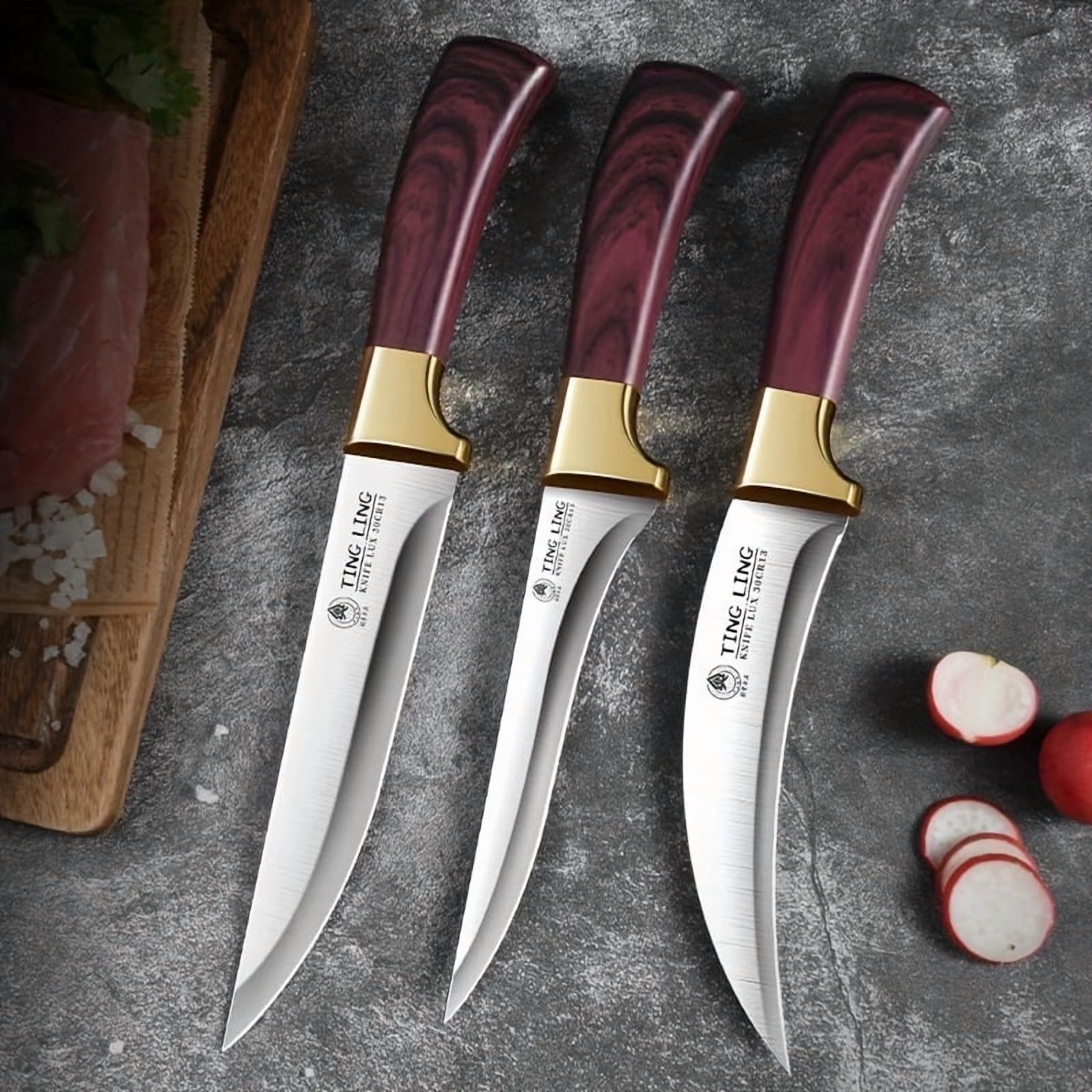 Plys Boning Knife Set 3-Piece Stainless Steel Rust Resistant Very Sharp for Meat Cutting
