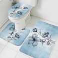 thumbnail image 3 of Blue Flower Bath Mat 3 Piece Bathroom Rug Set, Retro Gradient Texture Painting Plant Leaf Non Slip Bath Rug Contour Mat and Toilet Lid Cover, Absorbent Shower Mats Soft Bath Rugs and Mats Sets, 3 of 8