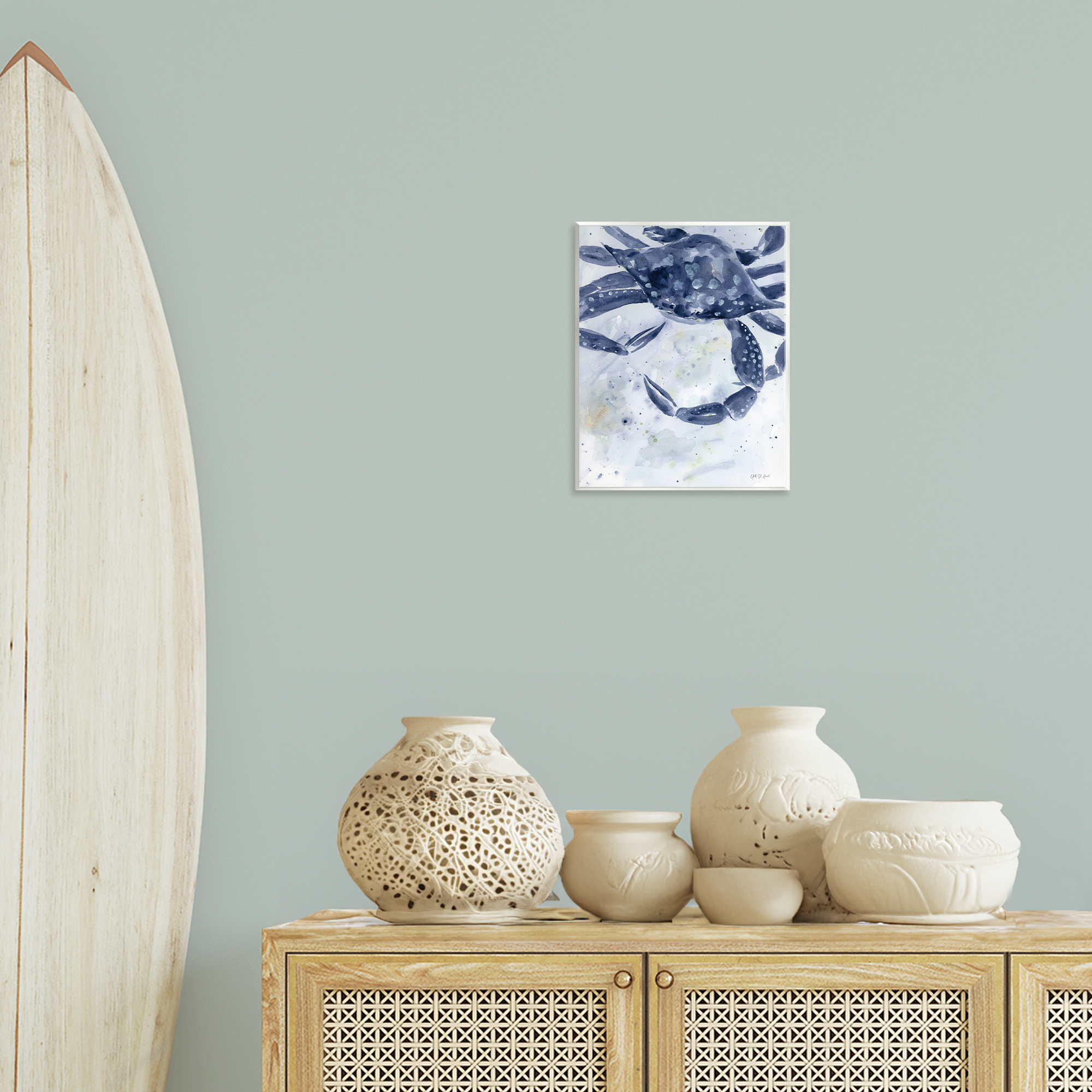 Stupell Industries Swimming Blue Crab Animals & Insects Painting Unframed Art Print Wall Art, 11 x 14
