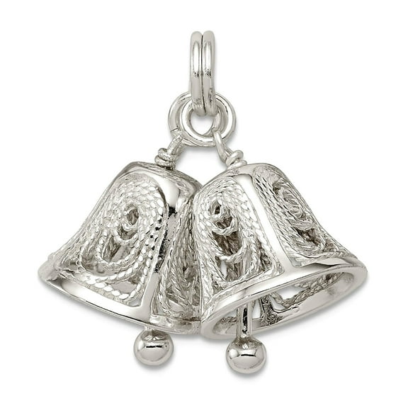 925 Sterling Silver Polished Moveable Bells Charm 20x13mm Wide Pendant Necklace for Women