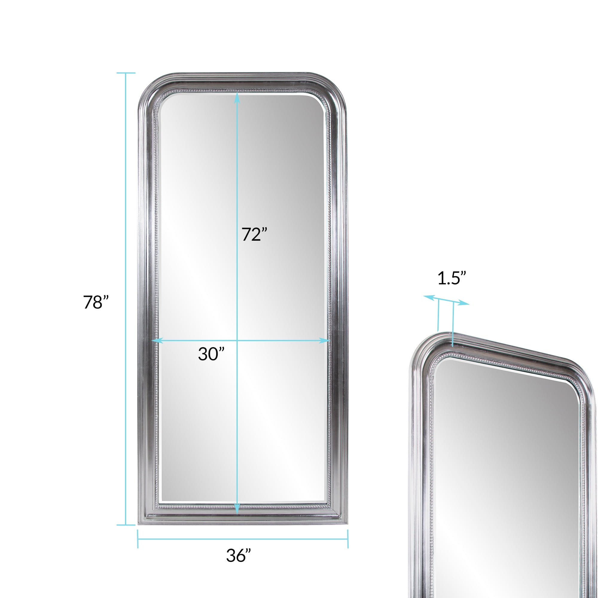 Tyler Dillon Rectangular Silver Wood Framed Full Length Beveled Wall Mirror 78"H x 36"W