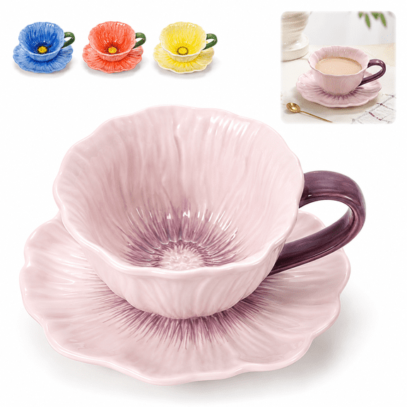 Ceramic Coffee Mug and Saucer Set, 10 Oz Espresso Cup Set, Multipurpose Drinkware for Latte, Cappuccino & Tea
