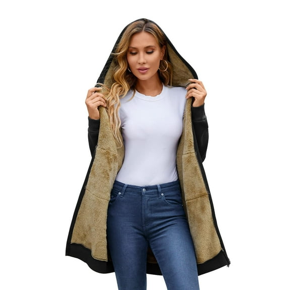 TKLPEHG Fleece Jacket Women Long Hoodies Tunic Winter Fleece Jackets Casual Zip up Hoodies Soft Sweatshirts Warm Long Coats (Black,L)