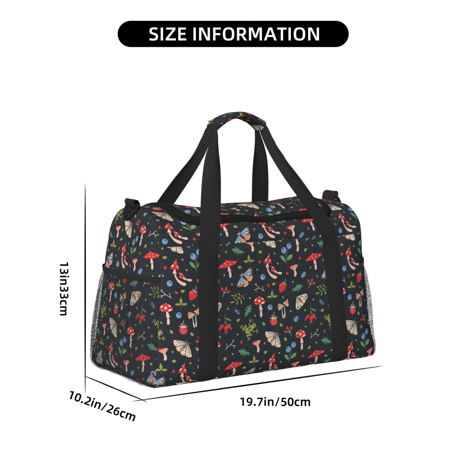 Fuzoiu Forest Flora and Insects Print Travel Duffle Bag,Carry On Tote Bags,Duffel Bag,Sport Gym Bag, Hospital Bag for Labor and Delivery, Overnight Bag,Luggage Bag