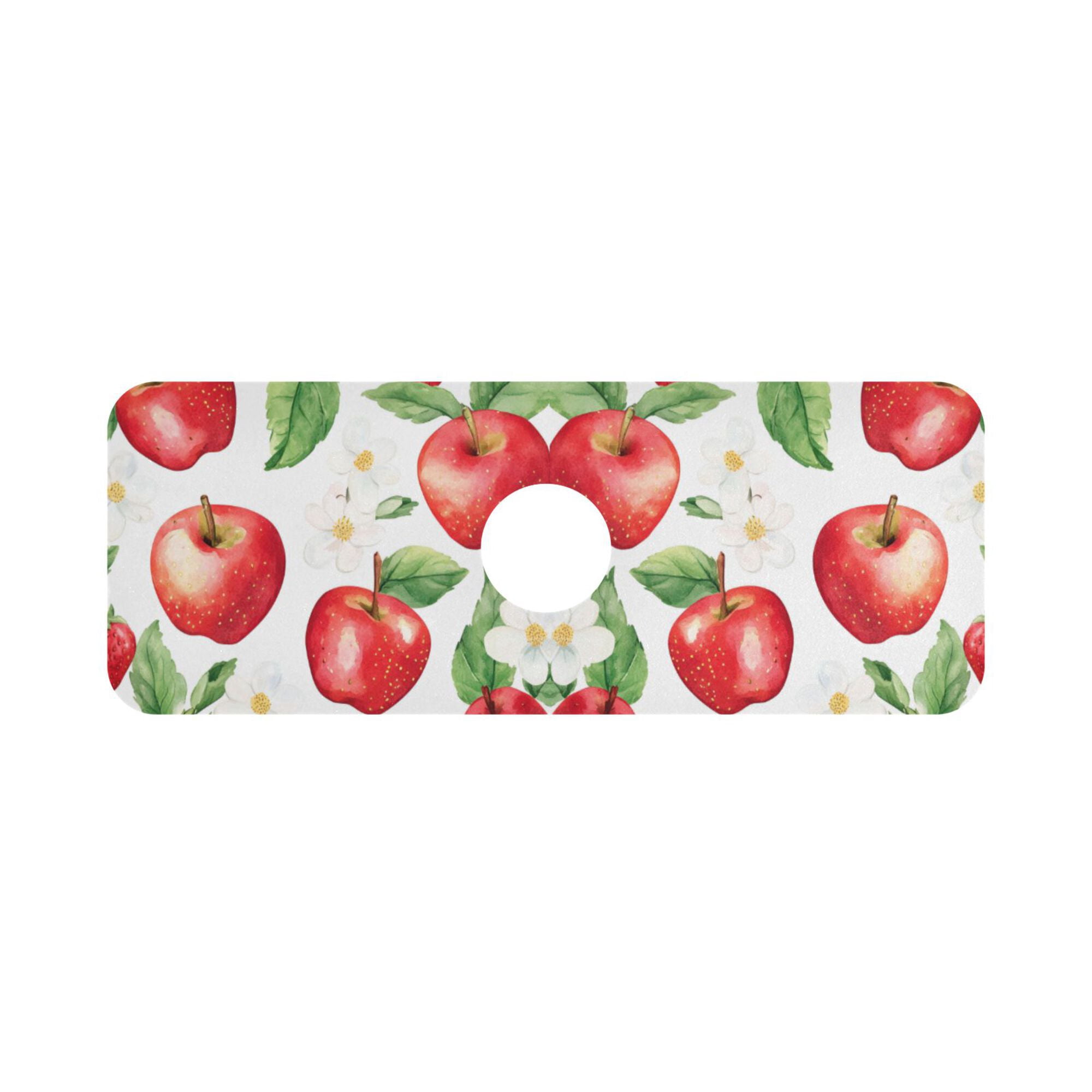 Yayeee Faucet Mat for Kitchen Sink 14.7" Diatomite Long Splash Guard Pad, White Apple Pattern