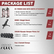 RitFit M1 Smith Machine with Cable Crossover System, Multi-Function Squat Rack Power Cage for Home Gym, Power Rack and Packages with Olympic Barbell Weight Set, Weight Bench, Olympic Bar and More
