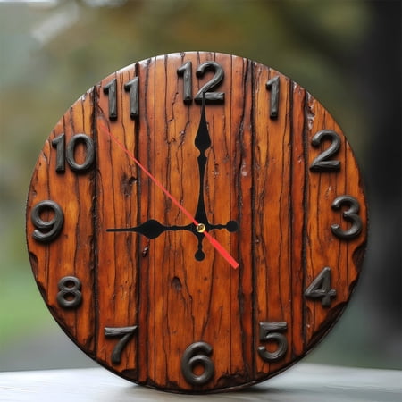Rustic Wooden Wall Clock Farmhouse Decor Home Clock Antique Style 10-Inch Silent Wooden Wall Clock, Battery Operated (AA Batteries Not Included), Artistic Home Decor
