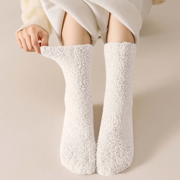 FAZVAOO Womens Fuzzy Socks Crew Thick Warm Socks Beige