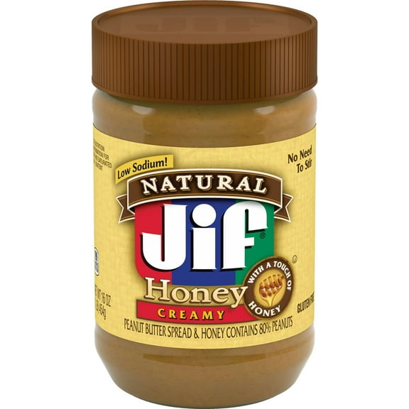 Jif Natural Creamy Peanut Butter Spread and Honey – Contains 80% Peanuts, 16 ozs