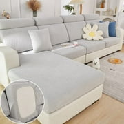 Universal Sofa Slipcover, Wear-Resistant Sofa Cover, Anti-Slip L Shape Sectional Couch Covers Assembly, Separate Cushion Couch Chaise Cover (Weave Light Grey, Large Double Seat Cover)