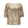 thumbnail image 5 of Lenpel Women’s Sequin Tops 3/4 Length Sleeve Boat Neck Sparkly T Shirts Loose Tunic Tops Glitter Party Club Blouses(Beige,X-Large), 5 of 7