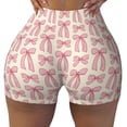 thumbnail image 2 of Rateoe pink hand drawn bows Printed Power Workout Shorts for Women Tummy Control Squat Proof Ribbed Thick Seamless Scrunch Active Short-Small, 2 of 8