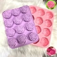 thumbnail image 5 of 1 Pack Rose Silicone Mold Rose Flowers Shaped Silicone Molds 12-Cavity Valentine's Day Roses Chocolate Mold Nonstick Molds for Baking Cupcake Pan Chocolate Pudding Candy Ice Cube Candles Soaps,Purple, 5 of 9