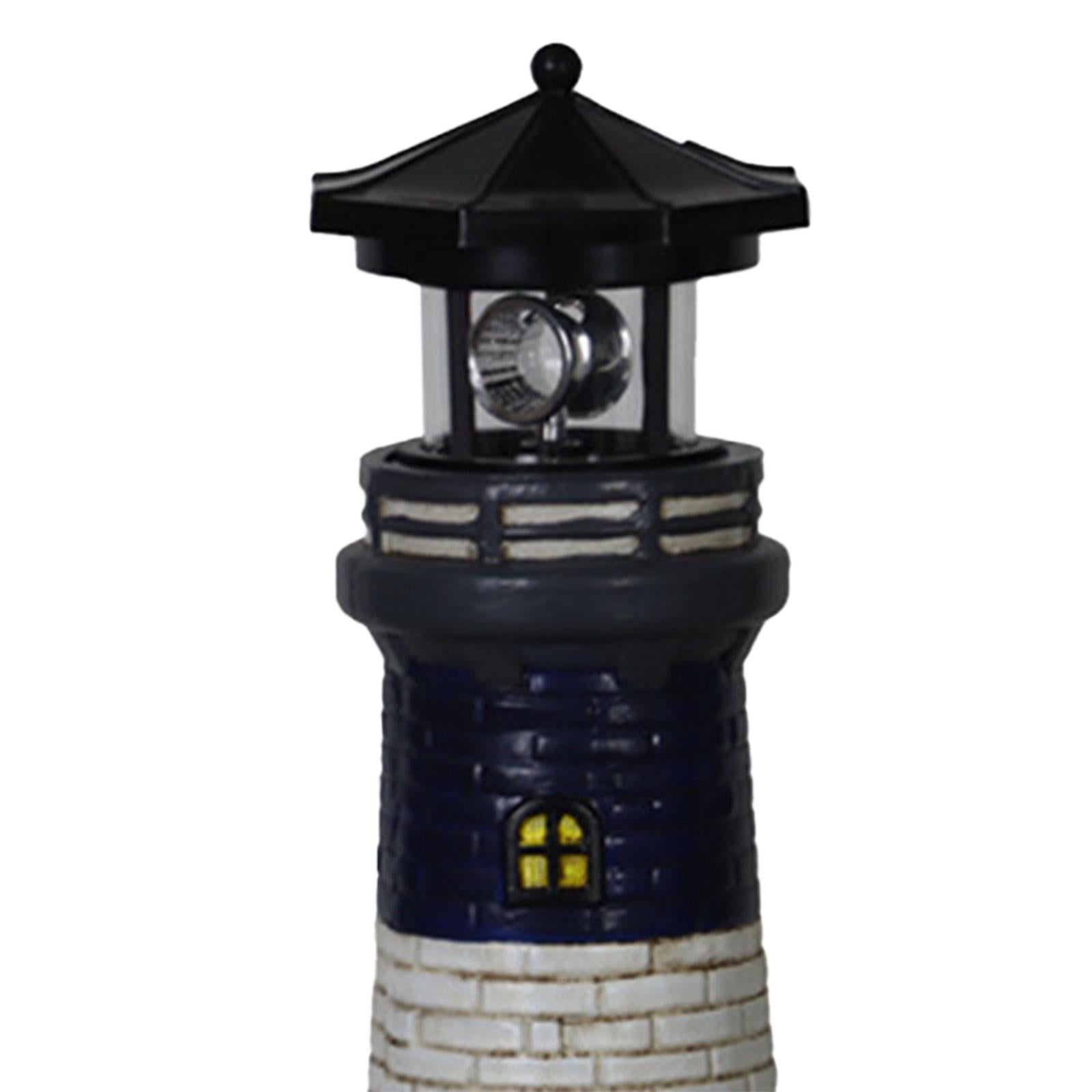figatia Garden Solar Lighthouse Statue Lamp 360 Degree Rotating Light Yard Patio Sculpture Height 37.5cm for Tree Stumps Multipurpose Black Top