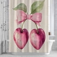 thumbnail image 2 of Pink Cherry Bow Shower Curtain for Bathroom, Spring Sweet Heart-shaped Cherry Linen Texture Waterproof Cloth Fabric Bathroom Accessories Set with 12 Rust Proof Plastic Hooks, 36"x78", 2 of 9