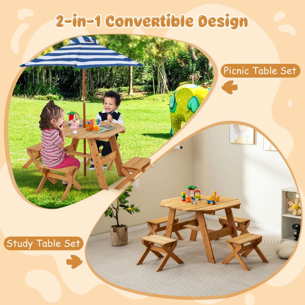 Spaco Kids Wooden Table Set for Children Aged 3+ Years-Natural, Toddler Table and Chair Set for Arts & Crafts, Snack Time, Homeschooling, Homework