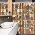 thumbnail image 3 of Cat Stall Shower Curtain, Nerd Book Lover Kitty Sleeping Over Bookshelf in Library Academics Feline Cosy Boho Design, Fabric Bathroom Set with Hooks, 54W X 78L Inches, Multi, by Ambesonne, 3 of 4