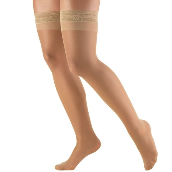 Truform Women's Stockings, Thigh High, Sheer: 8-15 mmHg, Beige, Large