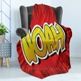 thumbnail image 4 of Name Soft Flannel Fleece Throw Blanket, Masculine Form Common Name with Teen Boys Comic Book Design Print, Cozy Plush for Indoor and Outdoor Use, 50" x 70", Yellow White and Red, by Ambesonne, 4 of 5