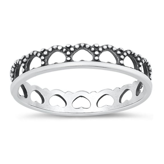 Cutout Heart Bali Love Crown Stack Ring .925 Sterling Silver Band Jewelry Female Male Unisex Size 8
