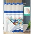 thumbnail image 2 of No Hook Shower Curtain with Snap in Liner, Blue Stripe Summer Ocean Shell Starfish Pattern Hotel Shower Curtains for Bathroom, Washable Shower Curtain Liner Set with Mesh Top Window, 66"x72", 2 of 6