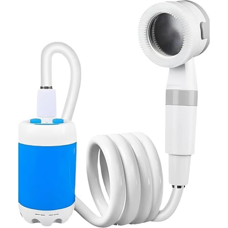 Portable Camping Shower Pump - Rechargeable Outdoor Shower Head that Draws Water from a Bucket, Suitable for Camping, Hiking, Car Washing, and Pet Cleaning.
