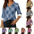 thumbnail image 6 of Women Loose Button up Shirts Striped Print Rolled Long Sleeve Lapel Collar Lightweight Casual Blouses Tunic Tops(Green,L), 6 of 6