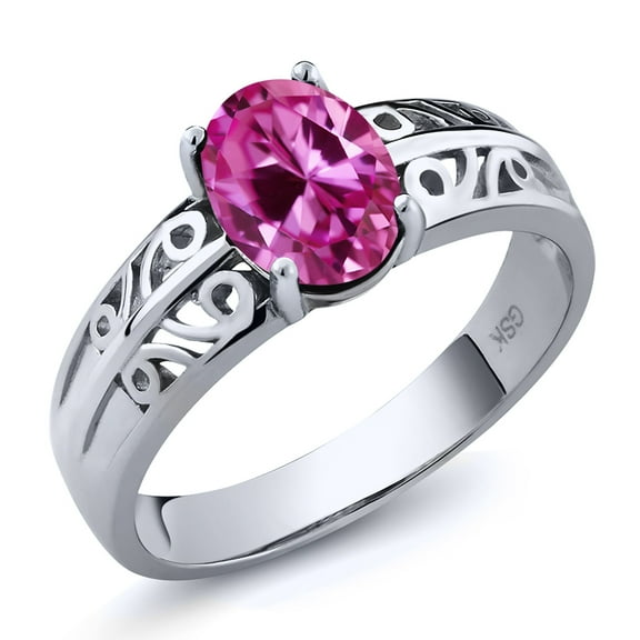 Gem Stone King 1.65 Ct Oval Pink Created Sapphire 925 Sterling Silver Ring (Size 9)