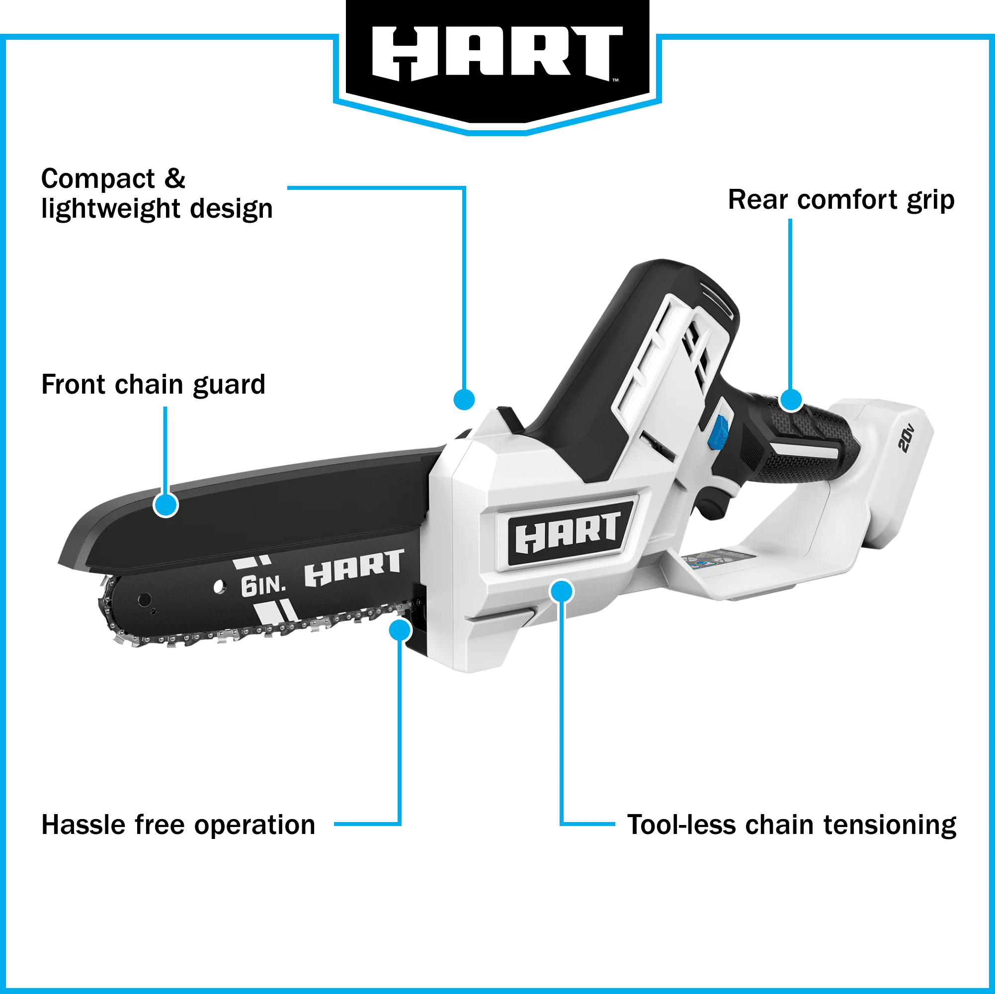 HART 20 Volt 6 inch Battery Powered Pruning Chainsaw Kit 1 2.0Ah Lithium Ion Battery Walmart