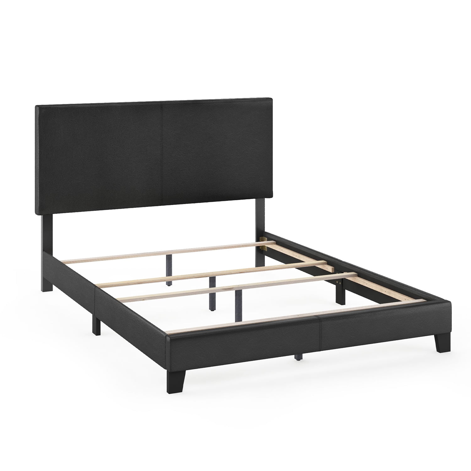 Furinno Pessac Upholstered Bed Frame, Black PU Leather, Queen