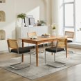 thumbnail image 3 of Dining Chairs Set of 2, PAPROOS Linen Upholstered Kitchen Chairs, Mid Century Dining Room Side Chairs Sett with Cane Back and Stainless Steel Chrome Legs for Kitchen Living Room, Black, 3 of 11
