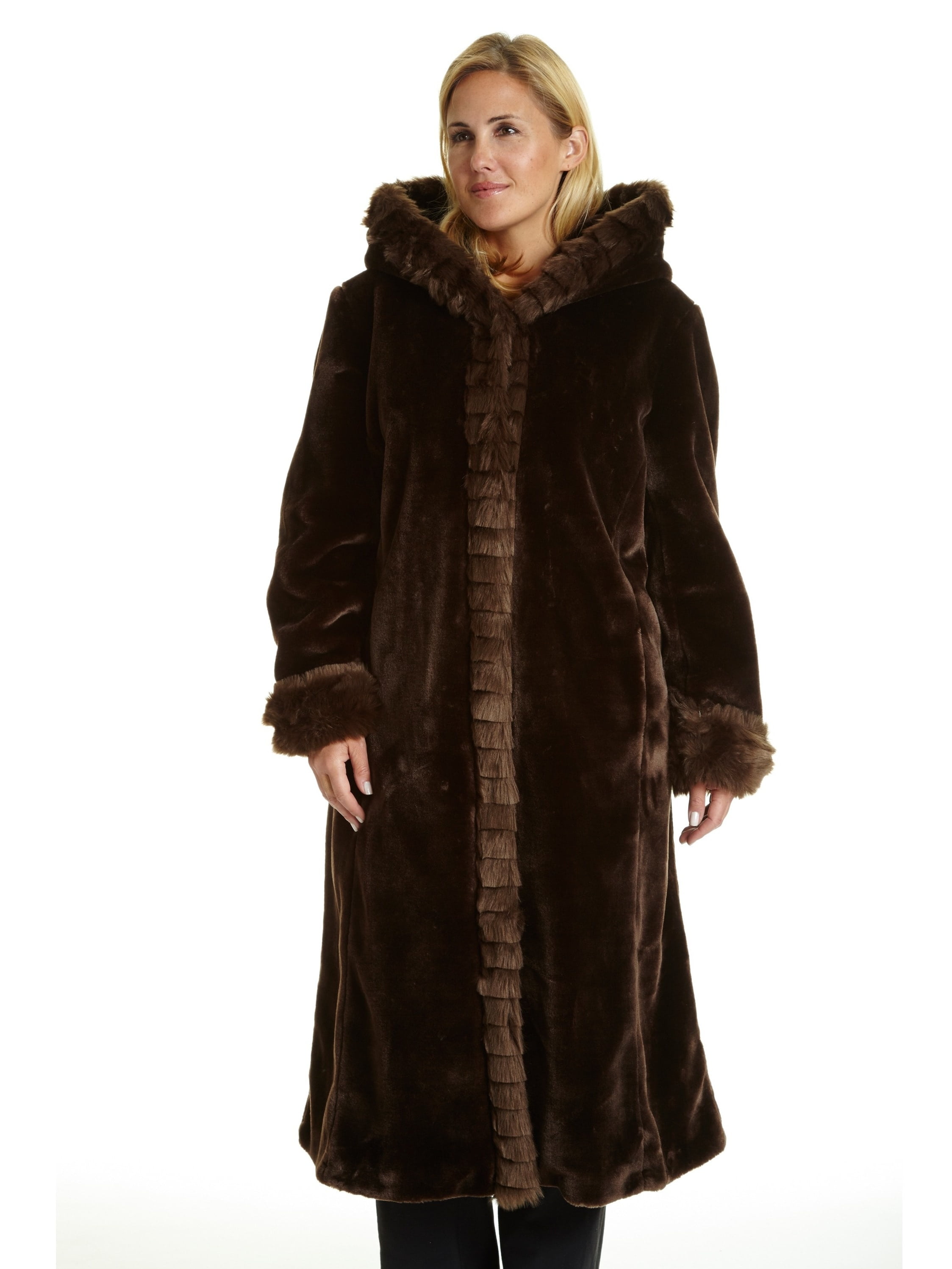 Women's Plus Full Length Faux Fur Coat - Walmart.com 3F7