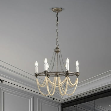 LaLuLa Farmhouse Chandelier 6-Light Beaded Chandeliers Pendant Ceiling Light Fixtures for Dining Room