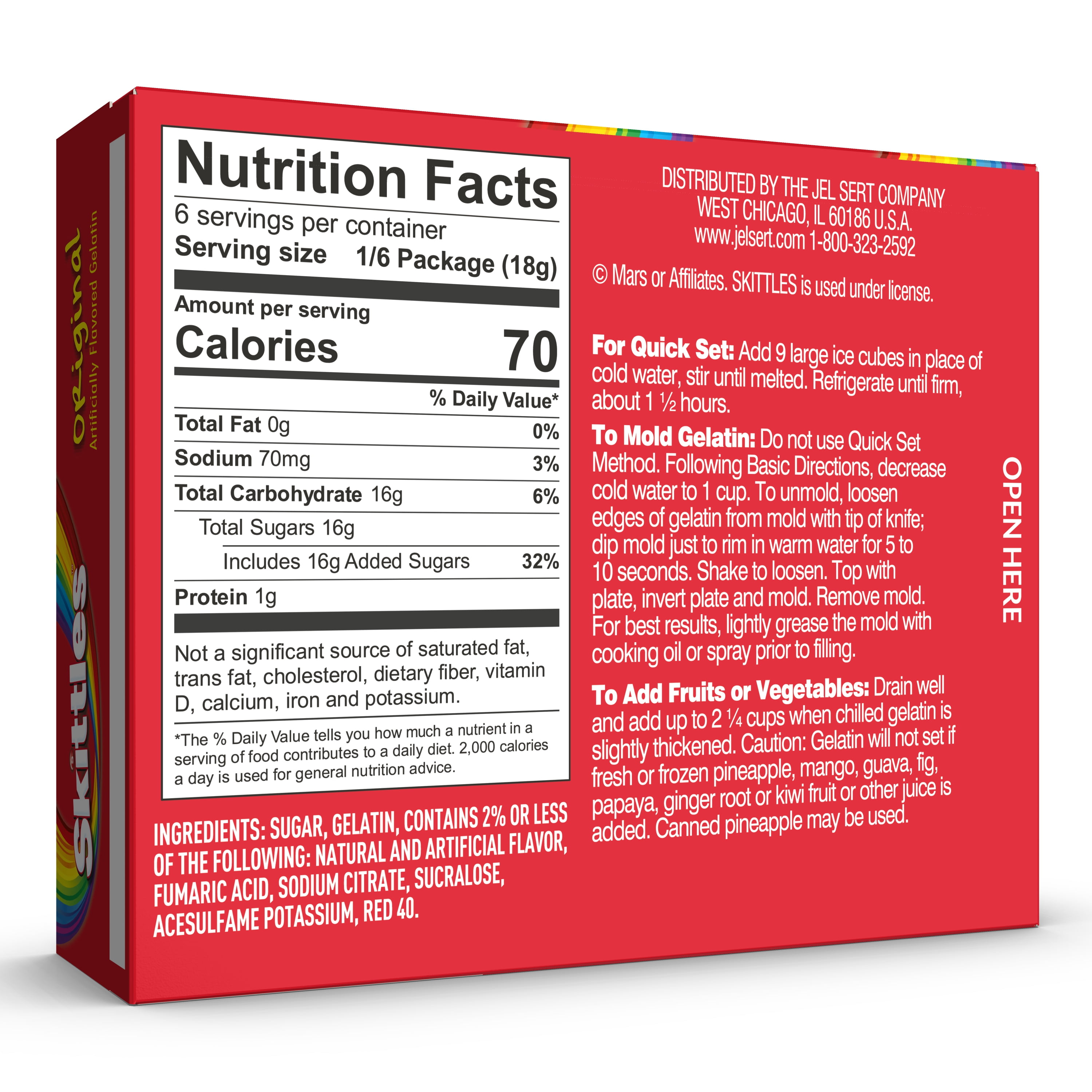 Skittles Original Flavor Gelatin Mix, 6 Servings, 3.89 oz Cardboard Box