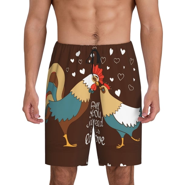 Balery Rooster And Chicken Pantalones cortos de pijama de punto de algodón para hombre con cinturilla y bolsillos-4X-Large