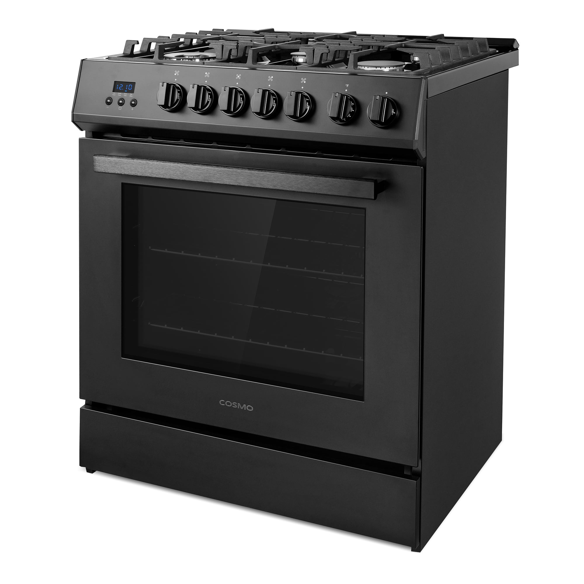 Cosmo 30 in. Nebula Collection 5.0 cu. ft. Gas Range, 5 Burners, Rapid Convection Oven, Matte Black